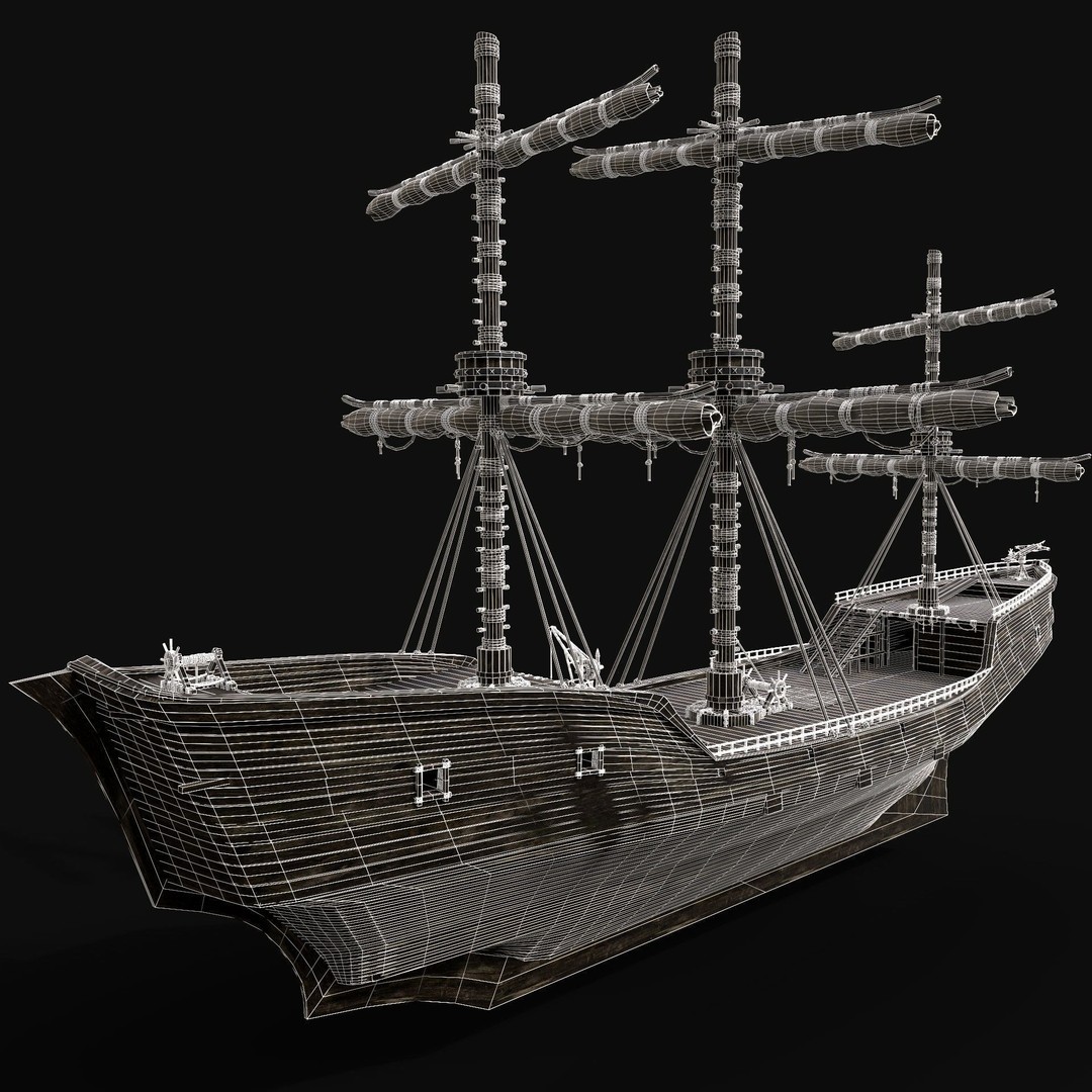 Galleon Ship 3D Model – Low Poly Game Asset, FBX, OBJ, PBR - View 17