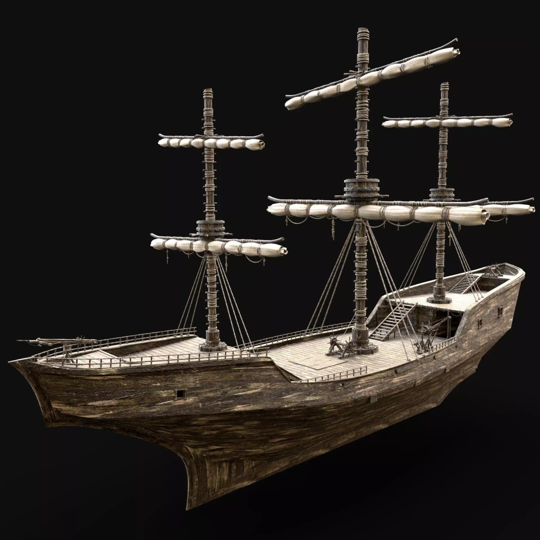 Galleon Ship 3D Model – Low Poly Game Asset, FBX, OBJ, PBR - View 2