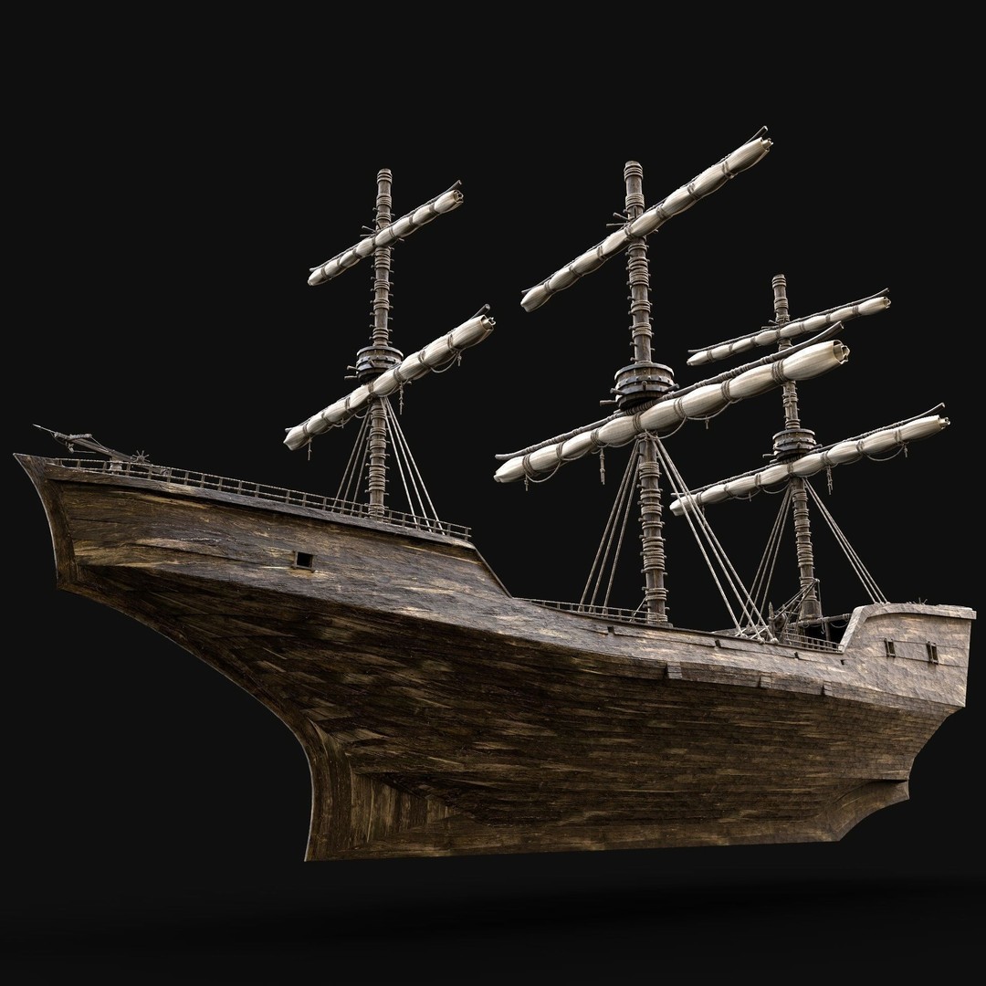 Galleon Ship 3D Model – Low Poly Game Asset, FBX, OBJ, PBR - View 3