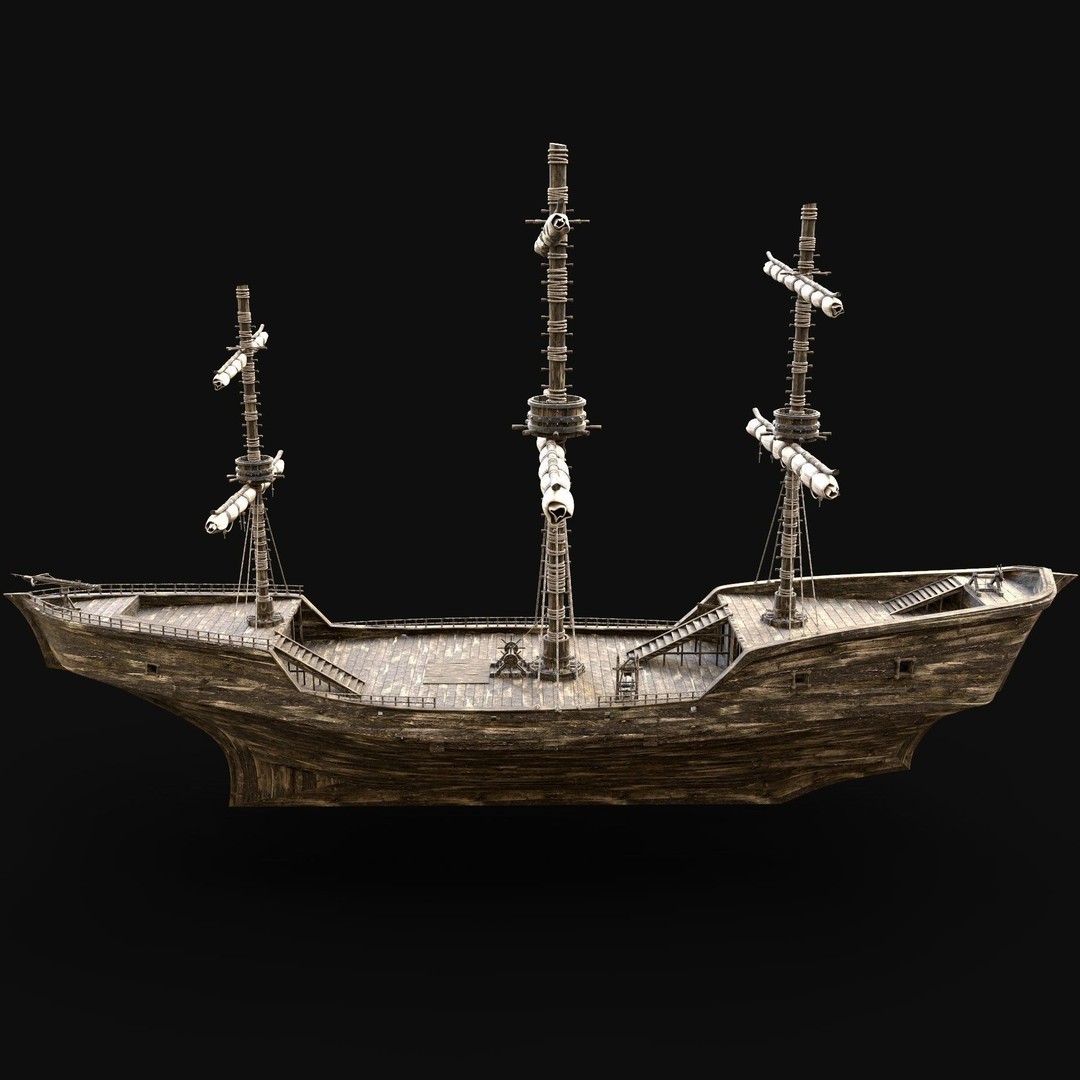 Galleon Ship 3D Model – Low Poly Game Asset, FBX, OBJ, PBR - View 4