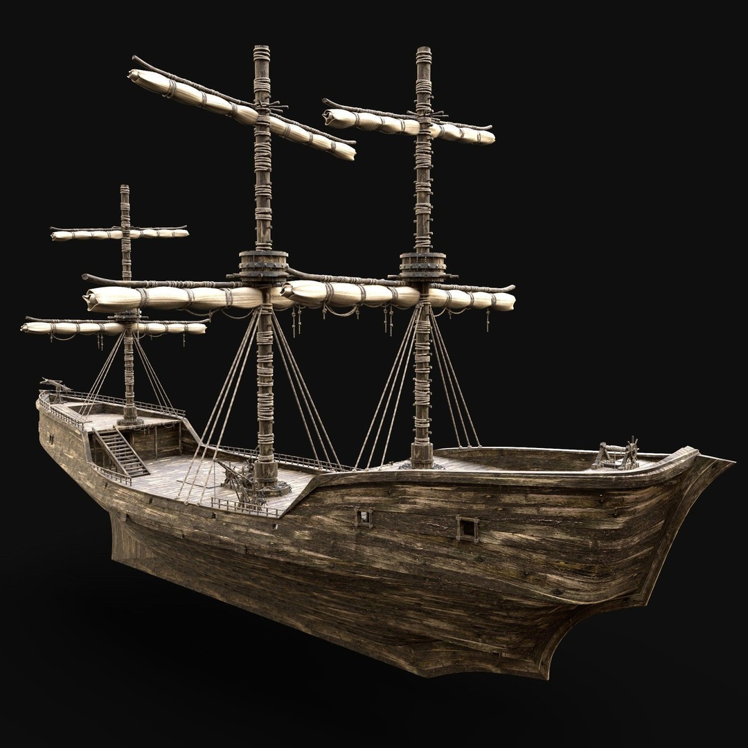 Galleon Ship 3D Model – Low Poly Game Asset, FBX, OBJ, PBR - View 5