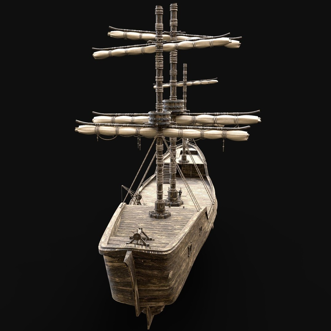 Galleon Ship 3D Model – Low Poly Game Asset, FBX, OBJ, PBR - View 6
