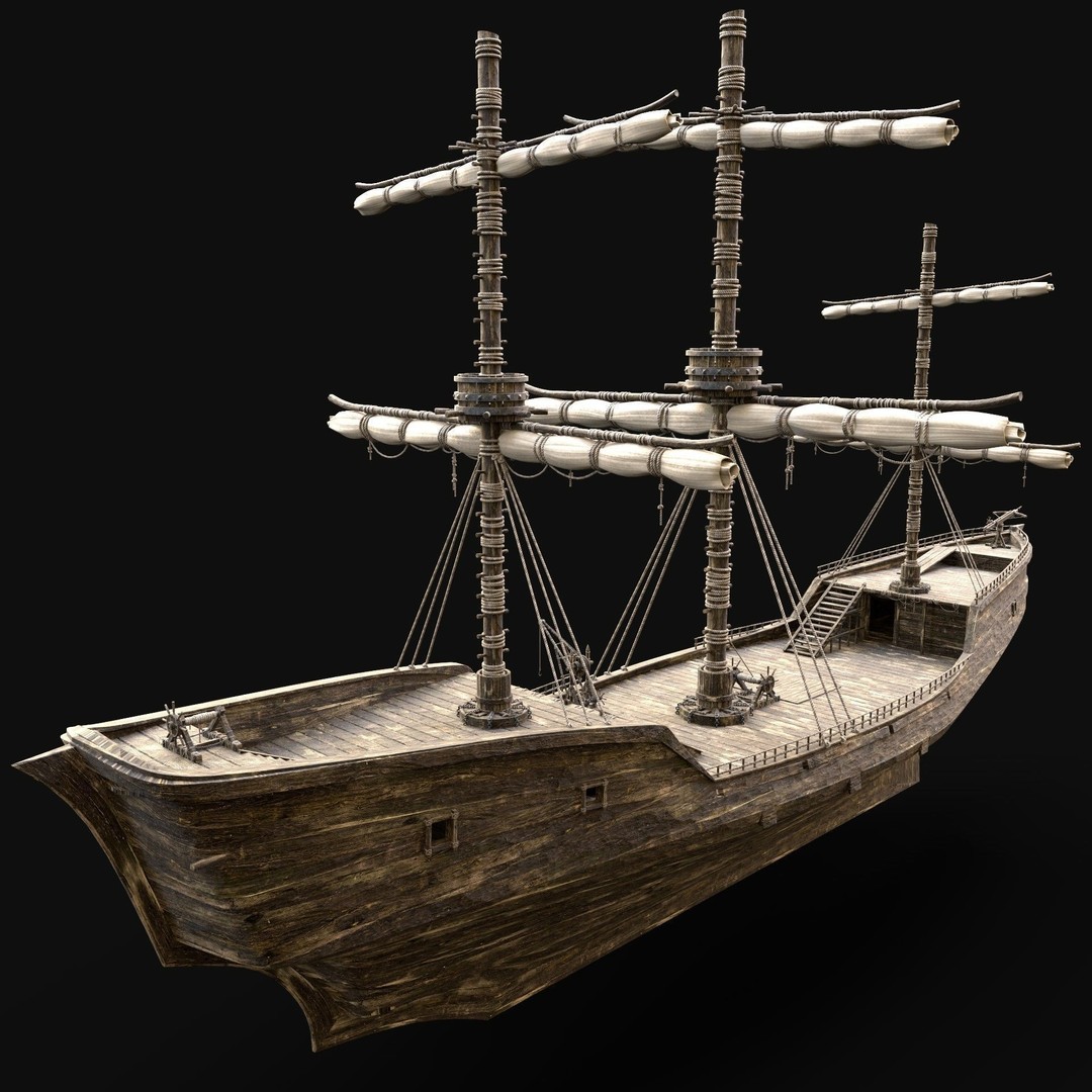Galleon Ship 3D Model – Low Poly Game Asset, FBX, OBJ, PBR - View 7