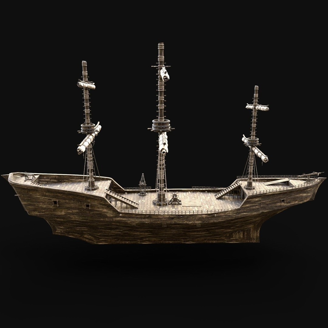 Galleon Ship 3D Model – Low Poly Game Asset, FBX, OBJ, PBR - View 8
