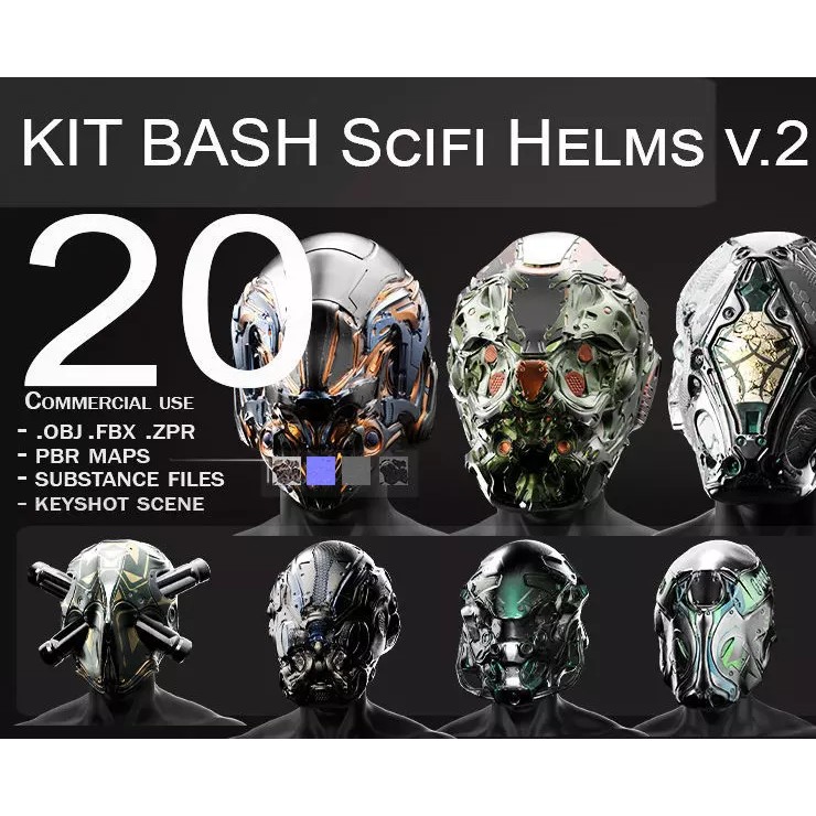 20 Sci-Fi Helmets - Low-Poly Game-Ready 3D Model - View 2