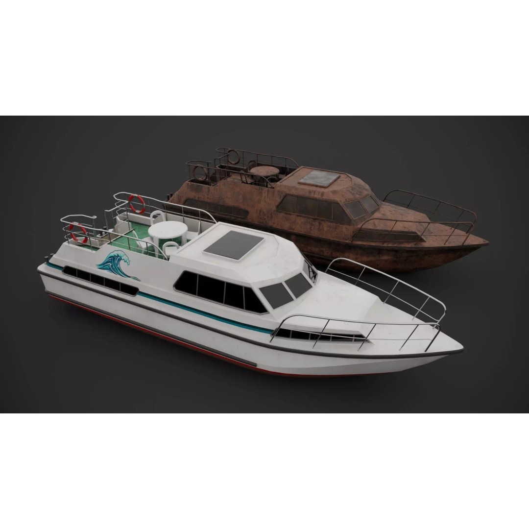 Holiday Motorboat 3D Model – Low Poly PBR Asset for Archviz - View 2