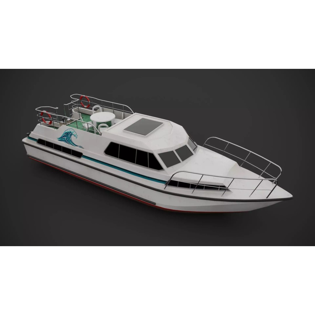 Holiday Motorboat 3D Model – Low Poly PBR Asset for Archviz - View 4