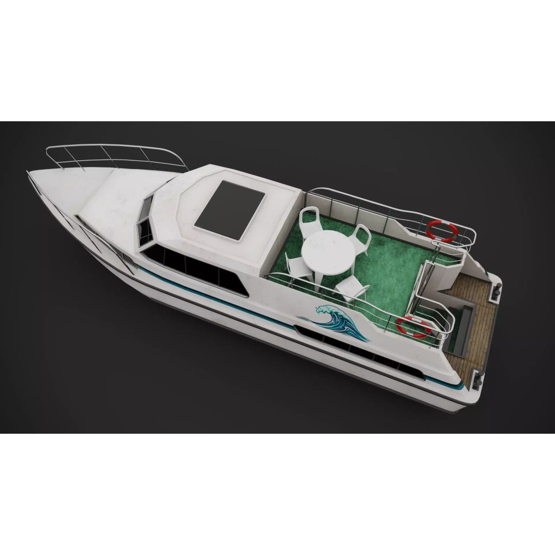 Holiday Motorboat 3D Model – Low Poly PBR Asset for Archviz - View 6