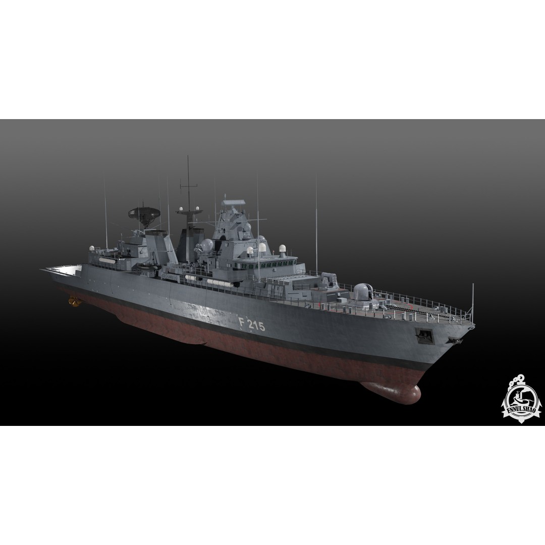 Brandenburg Class Frigate 3D Model – Low Poly Game Ready, FBX, OBJ - View 3