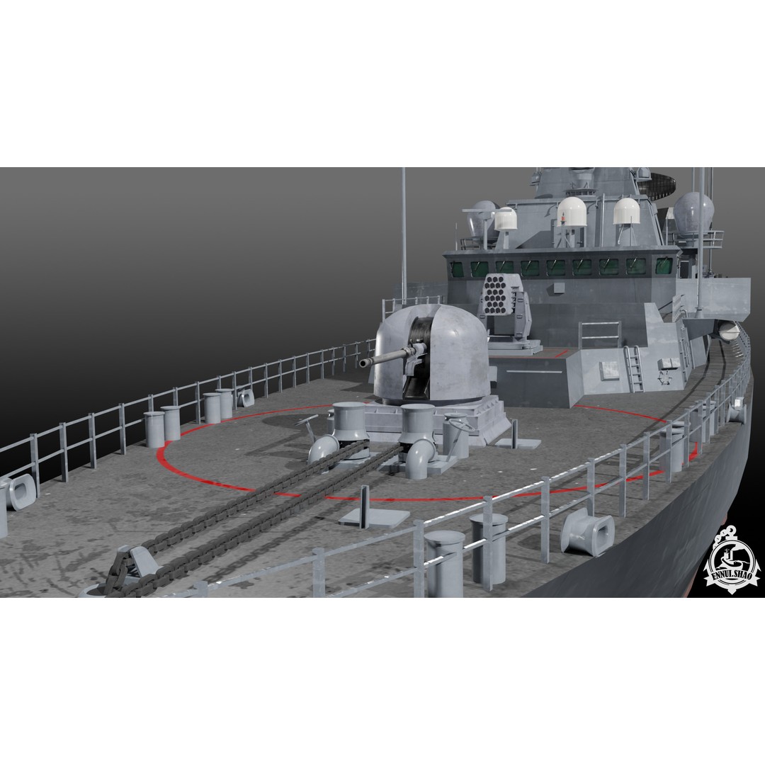 Brandenburg Class Frigate 3D Model – Low Poly Game Ready, FBX, OBJ - View 8