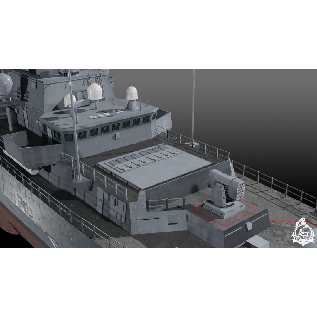 Brandenburg Class Frigate 3D Model – Low Poly Game Ready, FBX, OBJ - View 9