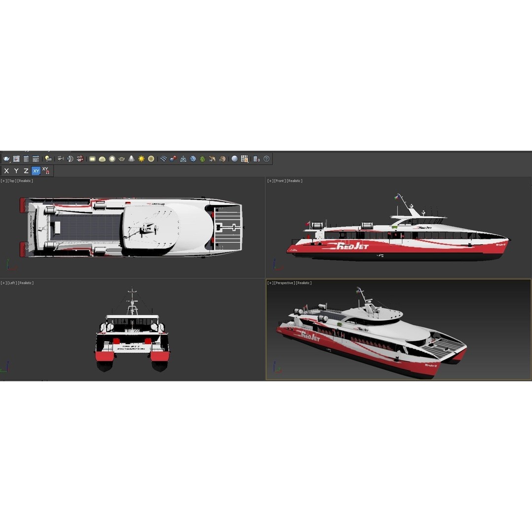 Passenger Ferry 3D Model – High Speed Catamaran, FBX, OBJ - View 16