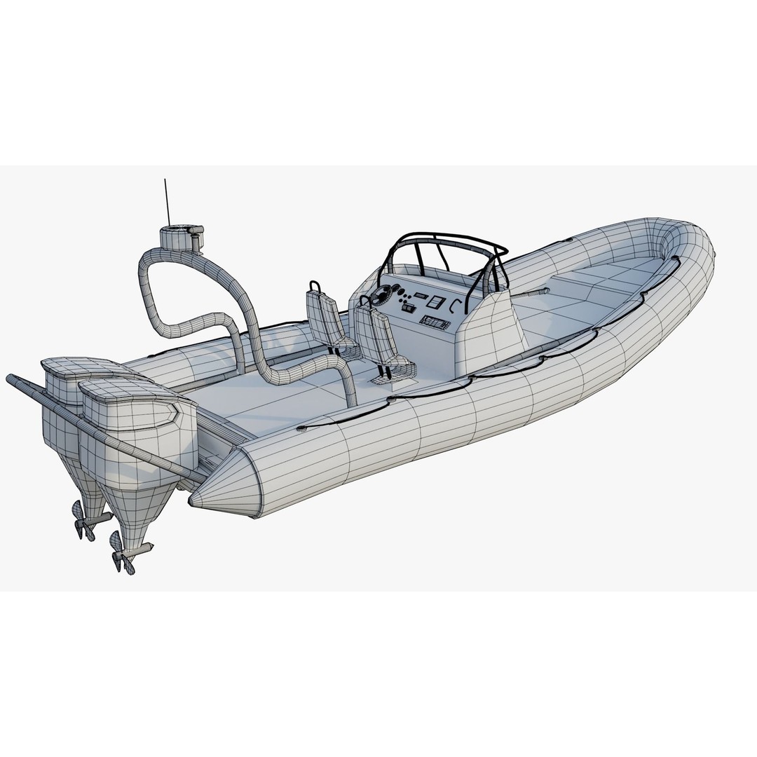 Motor Inflatable Dinghy 3D Model – Low Poly PBR Asset, Blender, FBX, OBJ