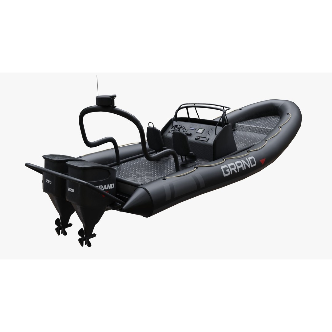 Motor Inflatable Dinghy 3D Model – Low Poly PBR Asset, Blender, FBX, OBJ - View 3