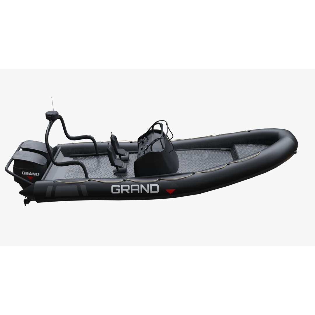 Motor Inflatable Dinghy 3D Model – Low Poly PBR Asset, Blender, FBX, OBJ - View 7