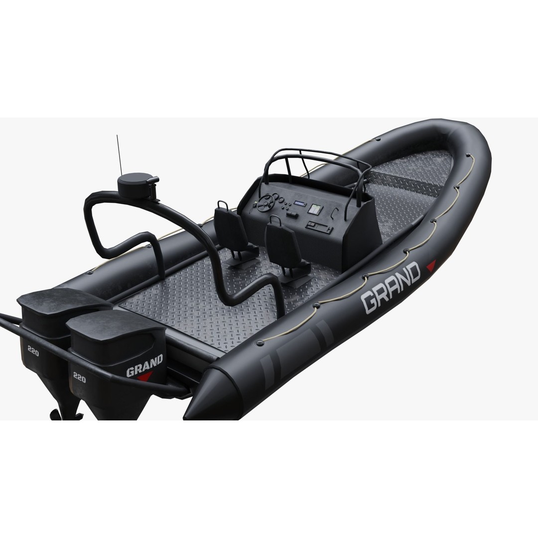 Motor Inflatable Dinghy 3D Model – Low Poly PBR Asset, Blender, FBX, OBJ - View 9