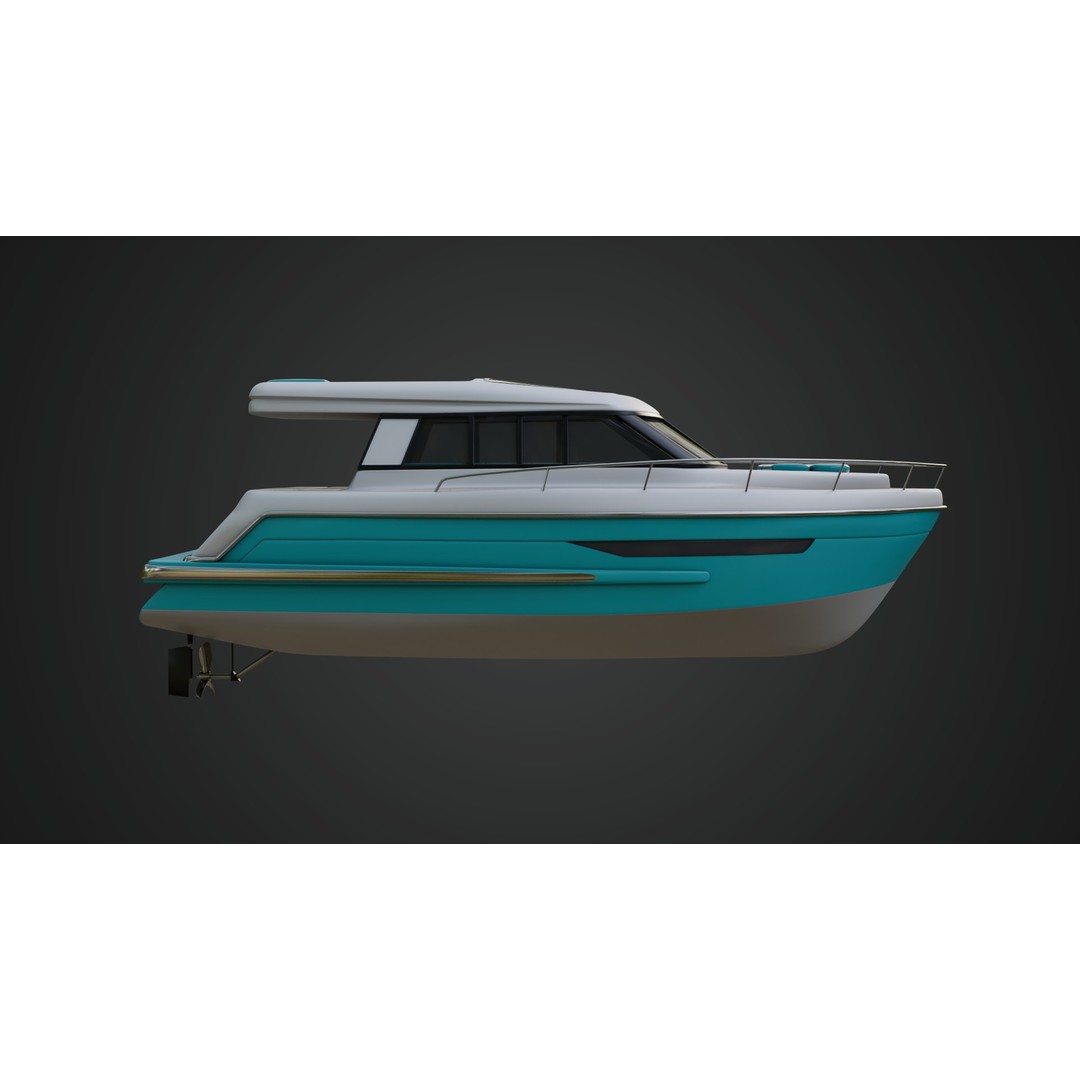 Cabin Cruiser 3D Model – Vibrant Turquoise PBR Watercraft, FBX - View 11