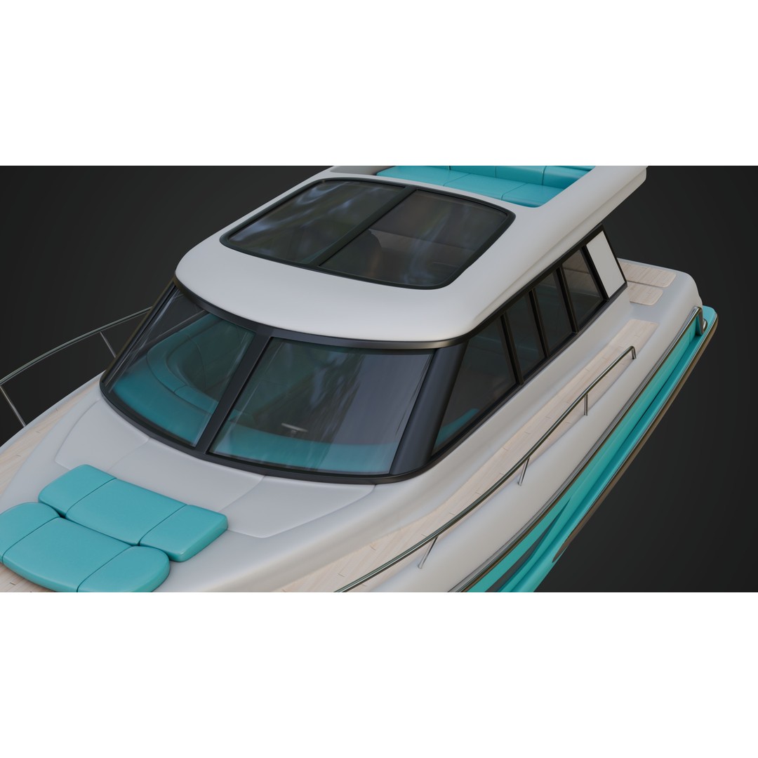 Cabin Cruiser 3D Model – Vibrant Turquoise PBR Watercraft, FBX - View 12