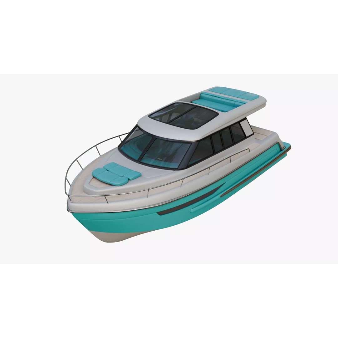 Cabin Cruiser 3D Model – Vibrant Turquoise PBR Watercraft, FBX - View 2