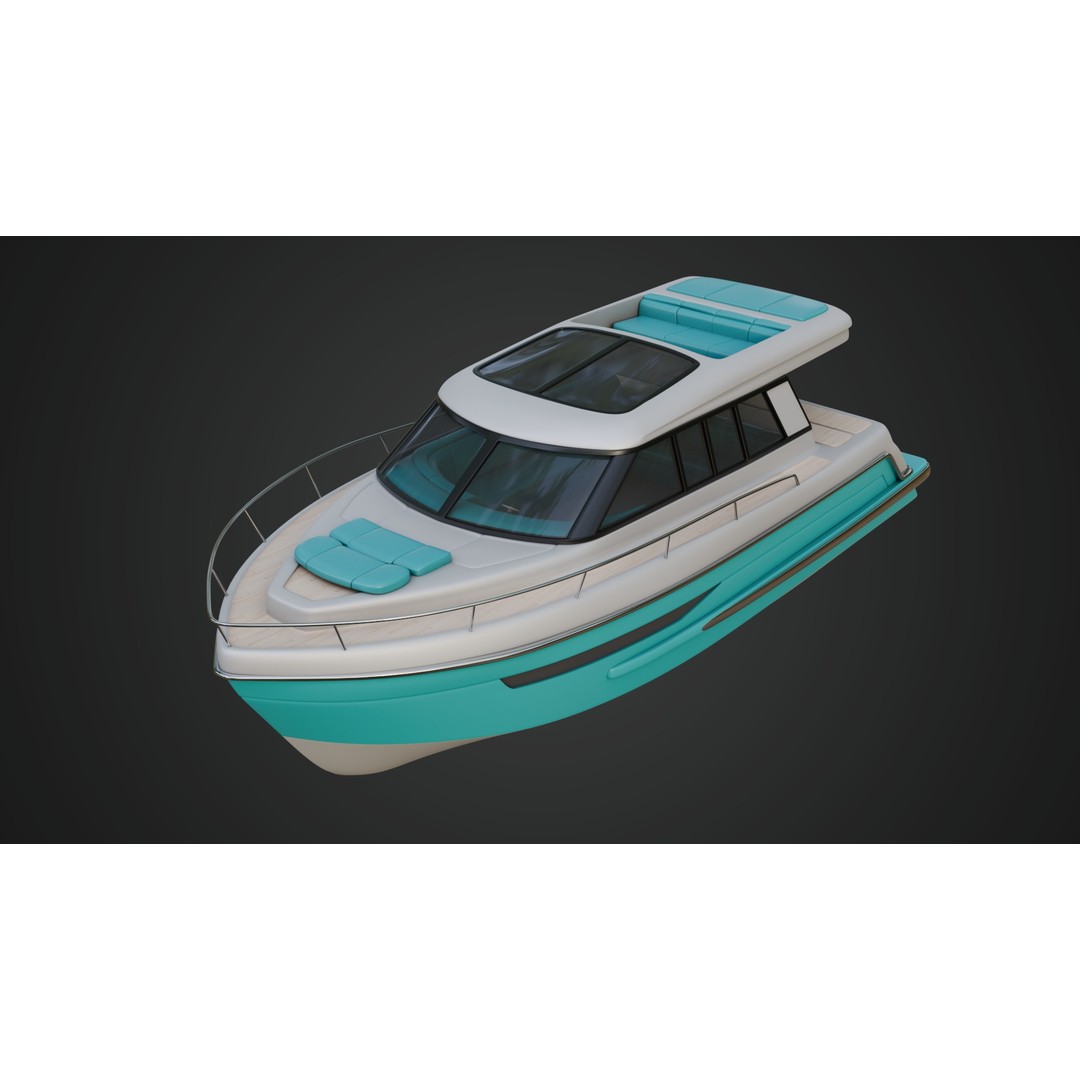 Cabin Cruiser 3D Model – Vibrant Turquoise PBR Watercraft, FBX - View 3
