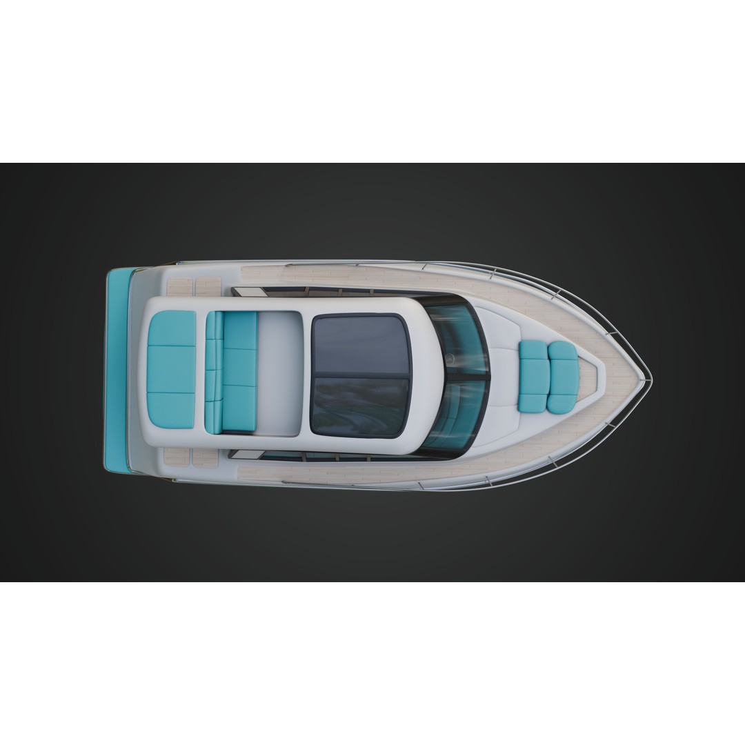 Cabin Cruiser 3D Model – Vibrant Turquoise PBR Watercraft, FBX - View 5