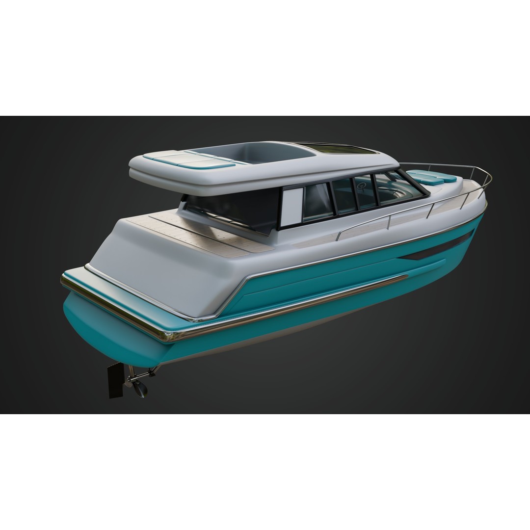 Cabin Cruiser 3D Model – Vibrant Turquoise PBR Watercraft, FBX - View 6