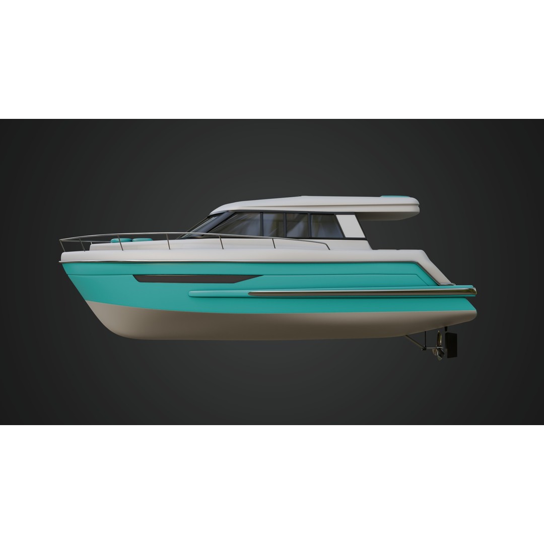 Cabin Cruiser 3D Model – Vibrant Turquoise PBR Watercraft, FBX - View 8