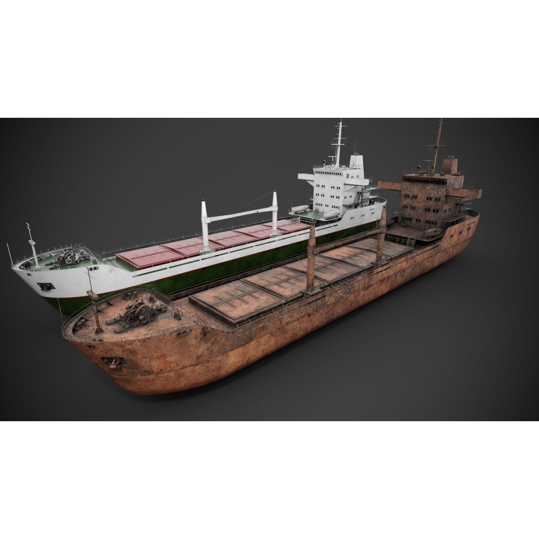 Bulk Carrier 3D Model – PBR Industrial Vessel, FBX - View 3
