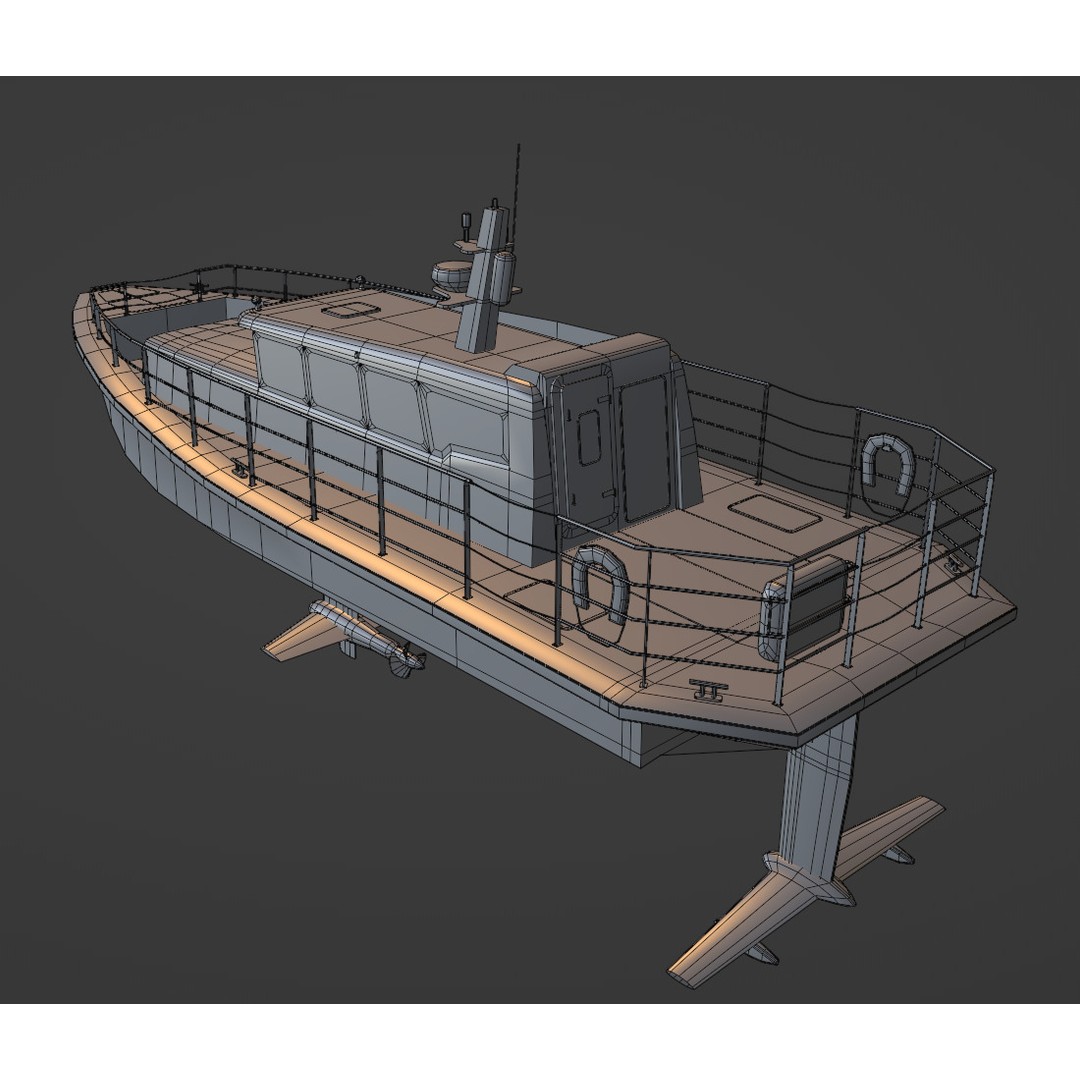 Electric Workboat 3D Model – Low Poly Hydrofoiling Vessel, FBX