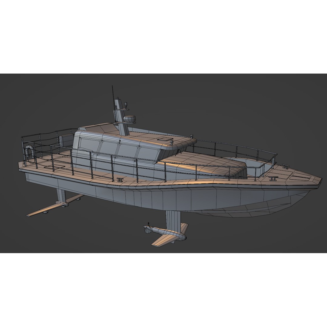 Electric Workboat 3D Model – Low Poly Hydrofoiling Vessel, FBX - View 10