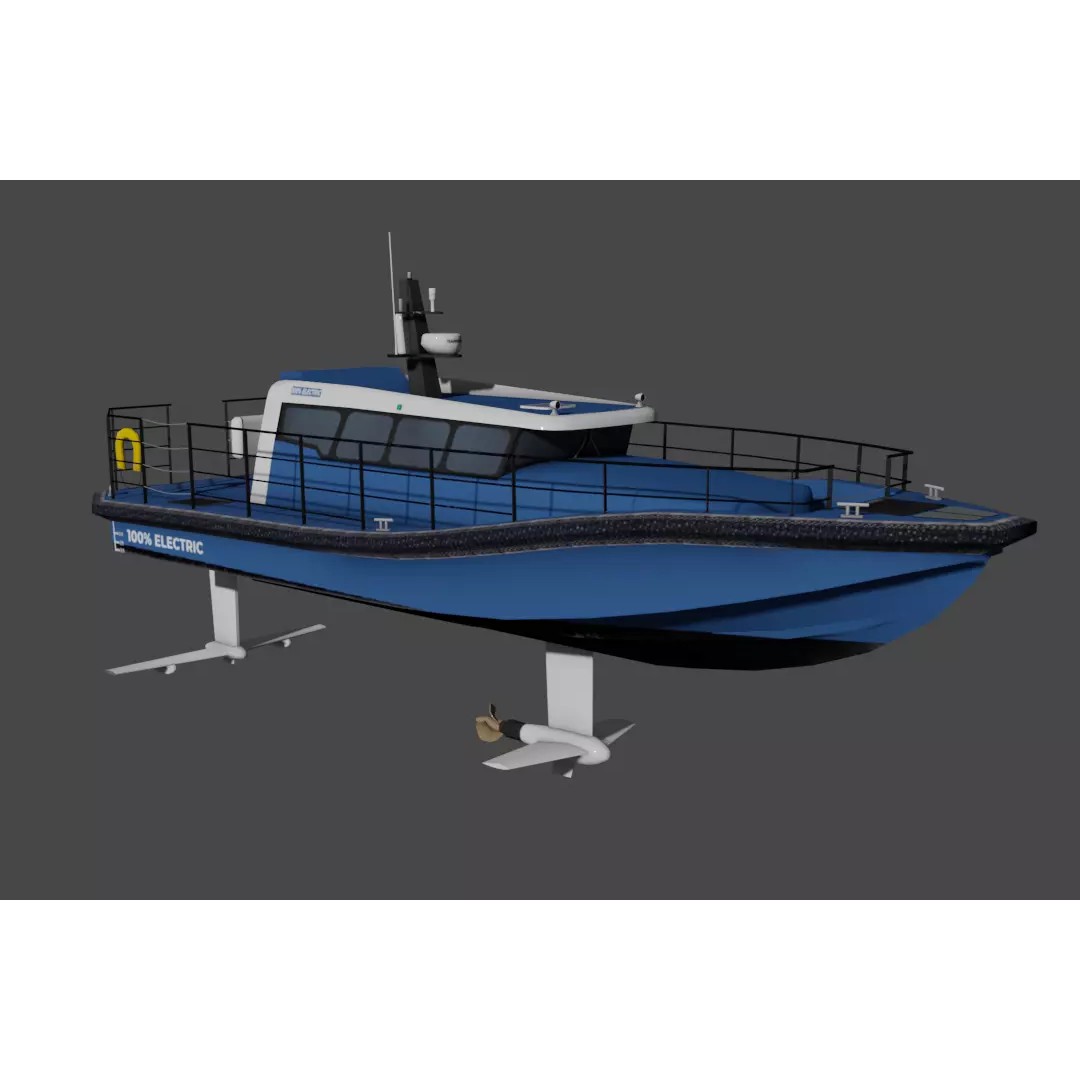 Electric Workboat 3D Model – Low Poly Hydrofoiling Vessel, FBX - View 2