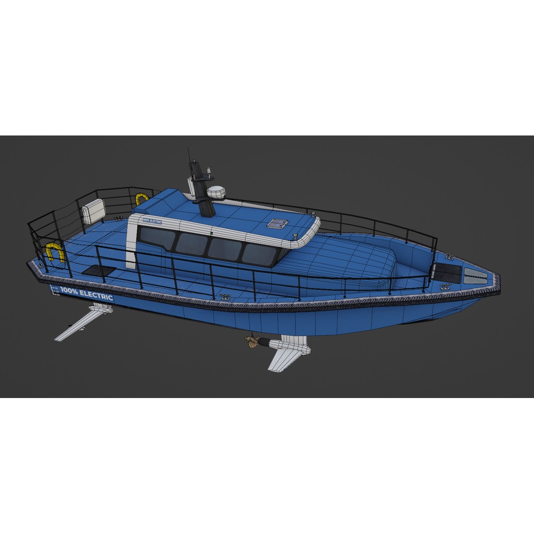 Electric Workboat 3D Model – Low Poly Hydrofoiling Vessel, FBX - View 3