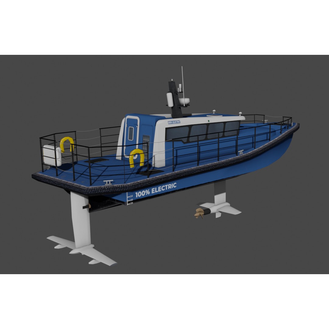 Electric Workboat 3D Model – Low Poly Hydrofoiling Vessel, FBX - View 4