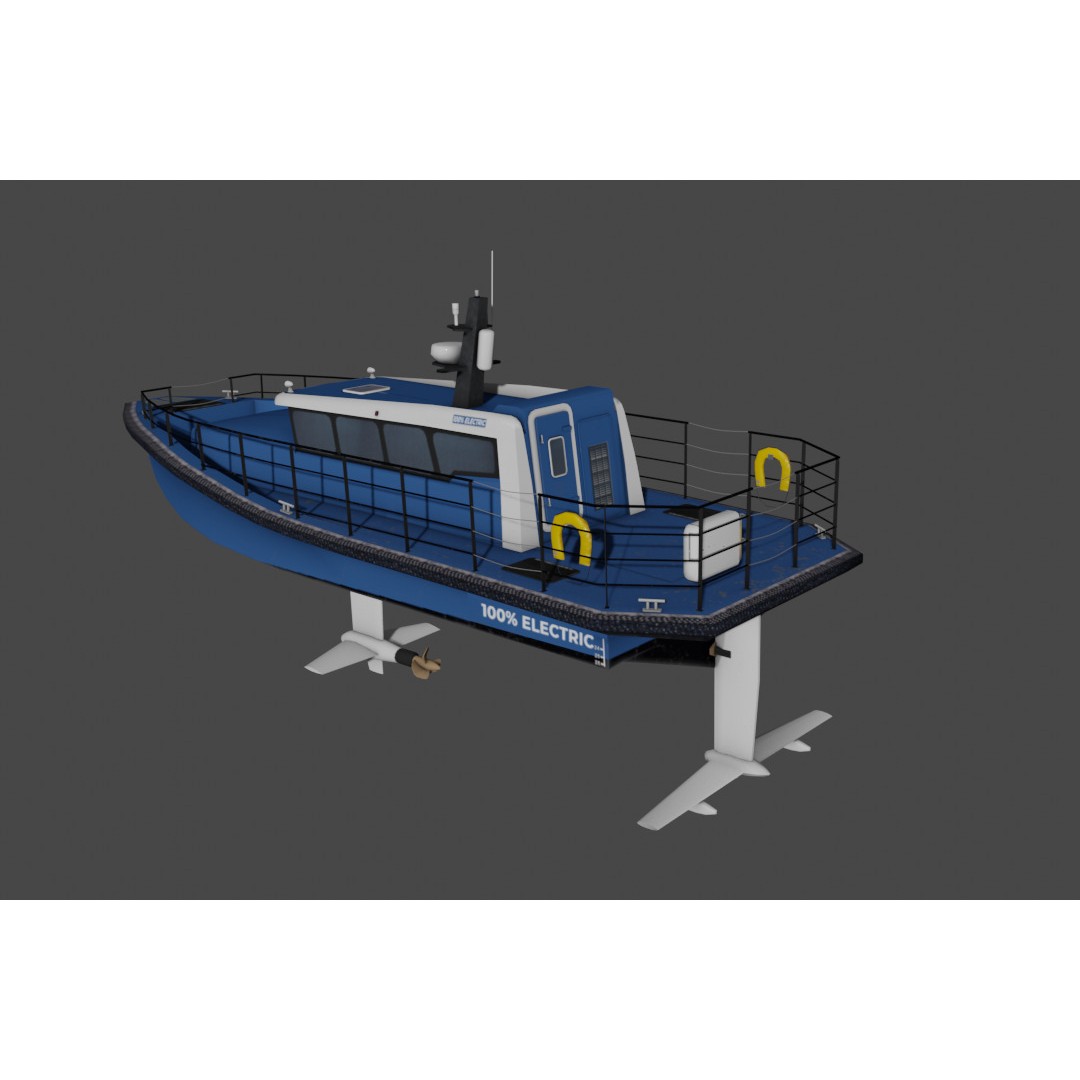 Electric Workboat 3D Model – Low Poly Hydrofoiling Vessel, FBX - View 5