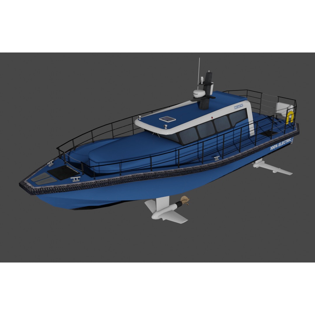 Electric Workboat 3D Model – Low Poly Hydrofoiling Vessel, FBX - View 7
