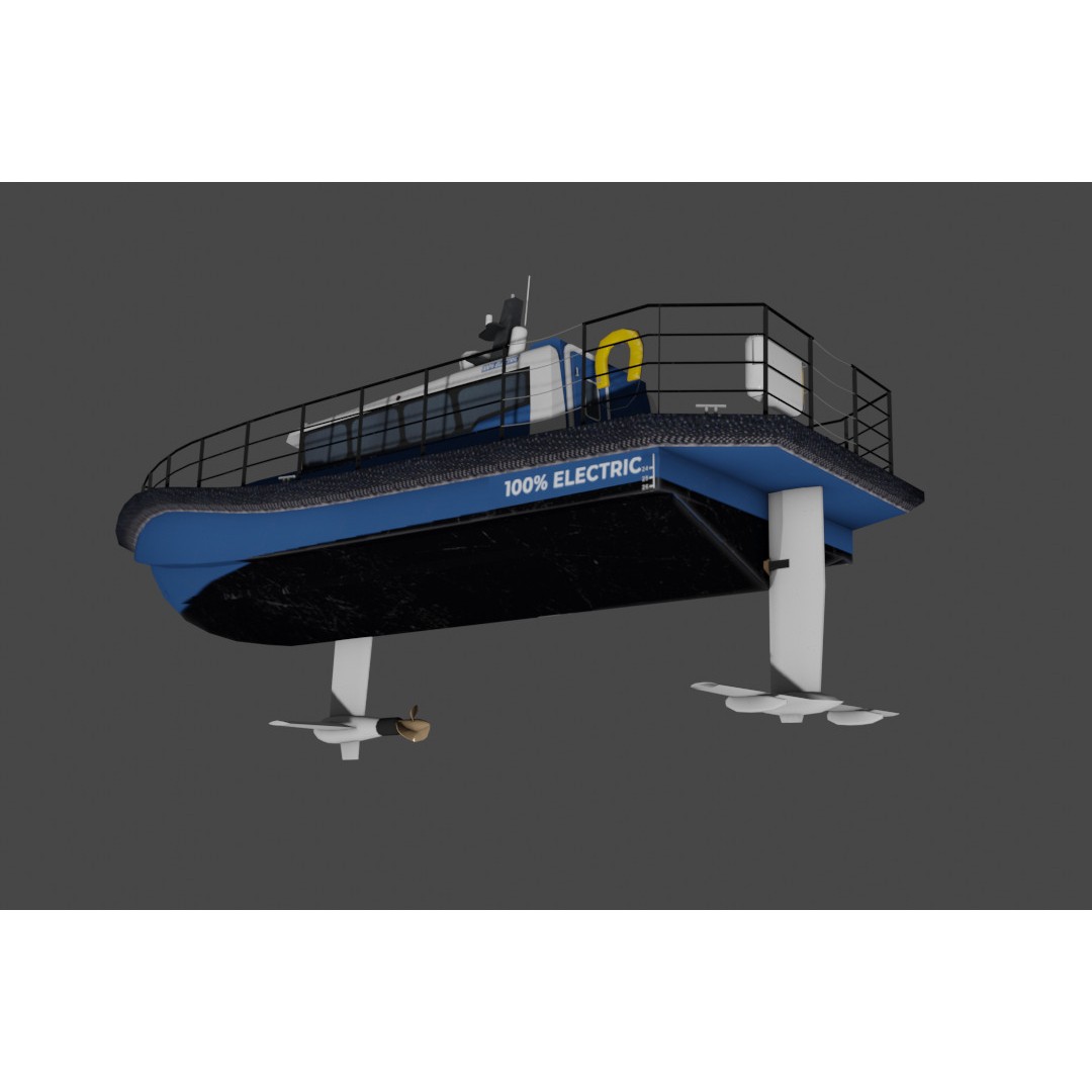 Electric Workboat 3D Model – Low Poly Hydrofoiling Vessel, FBX - View 8