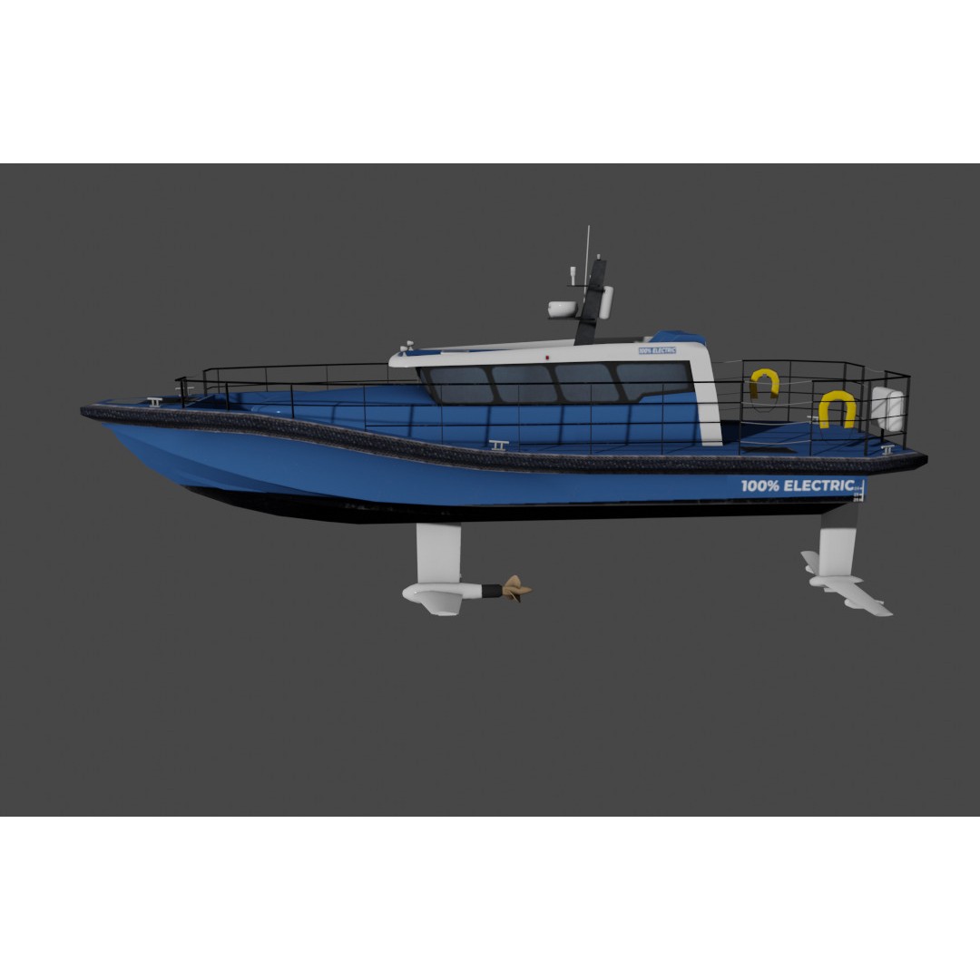 Electric Workboat 3D Model – Low Poly Hydrofoiling Vessel, FBX - View 9
