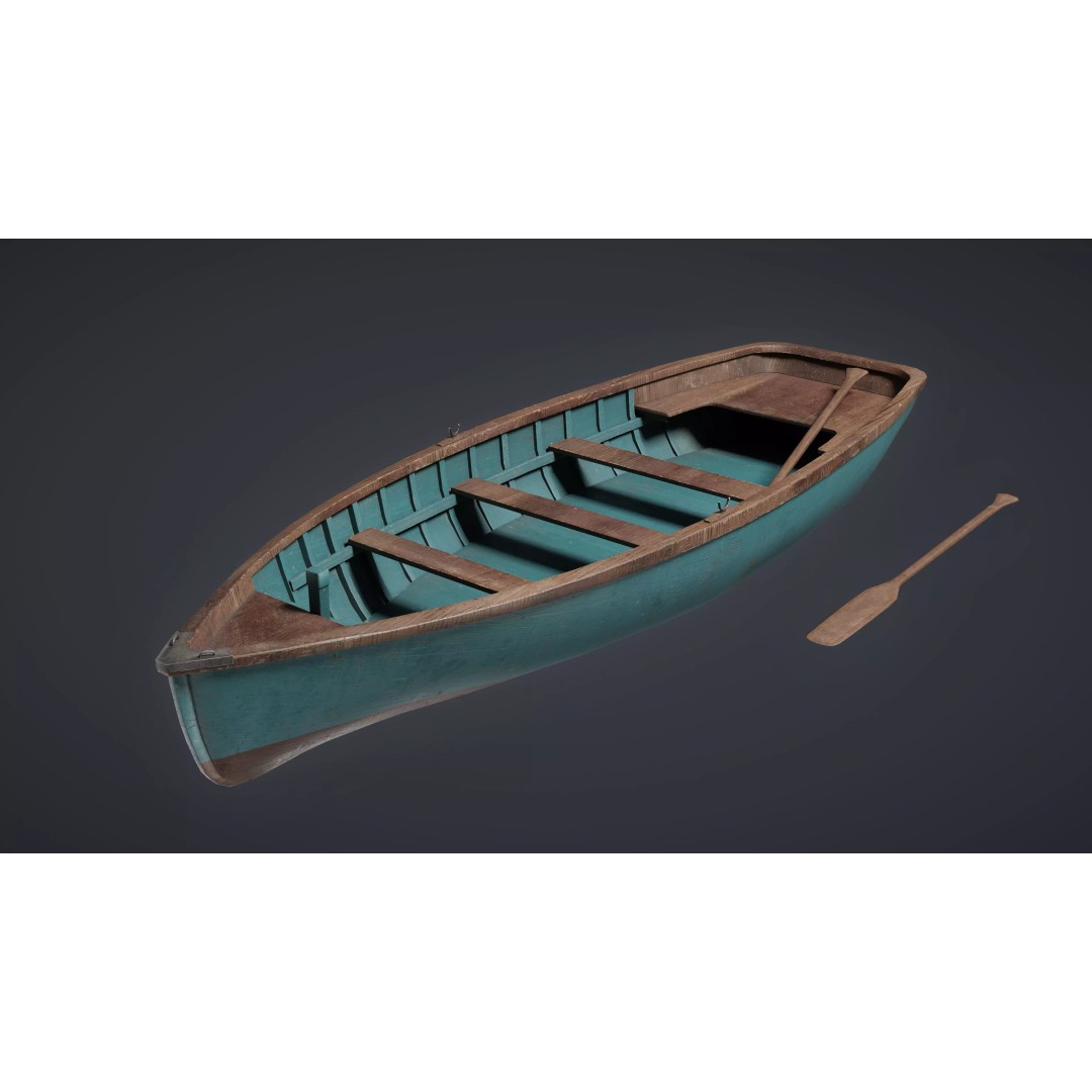 Wooden Boat 3D Model – Low Poly Game Ready Watercraft, FBX - View 2