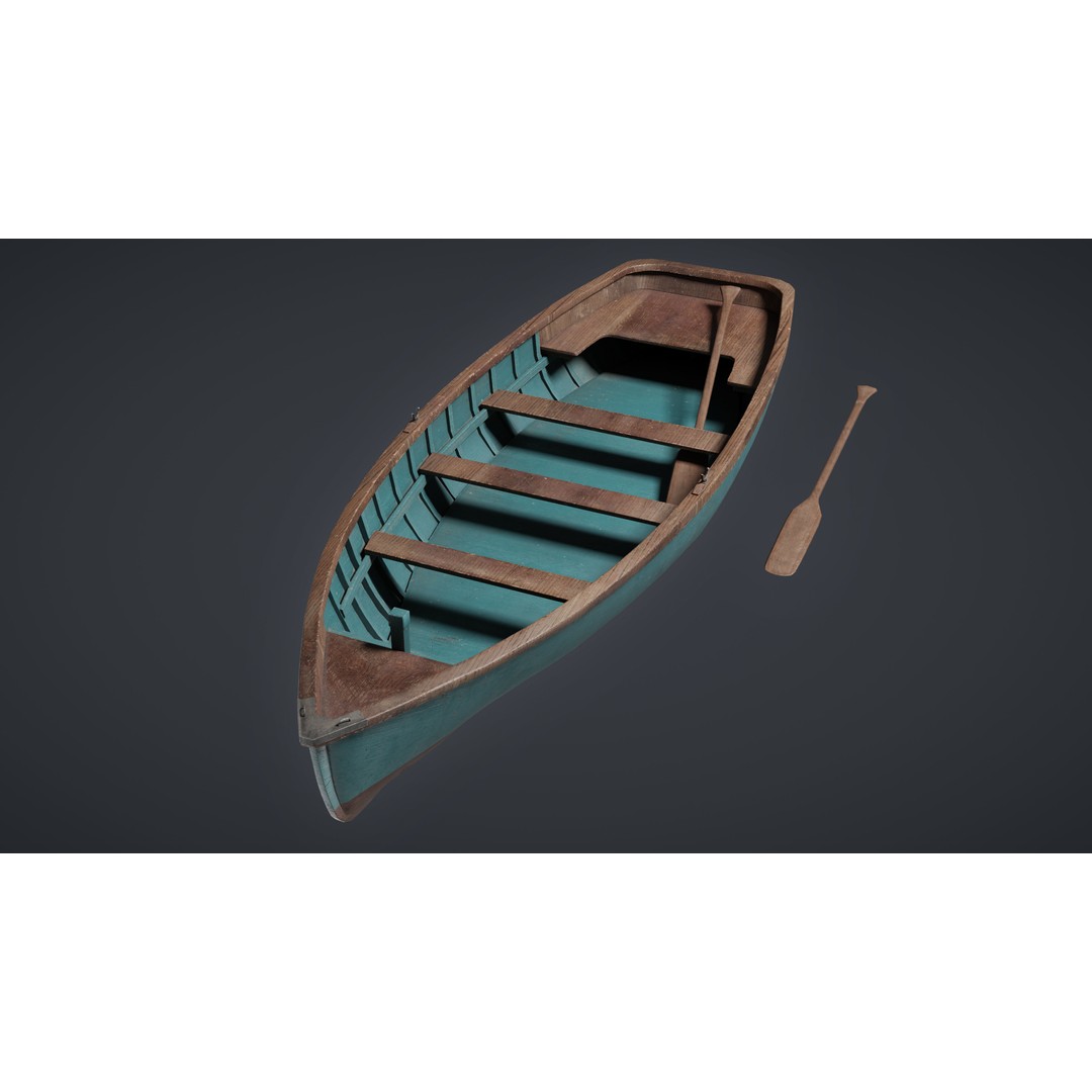 Wooden Boat 3D Model – Low Poly Game Ready Watercraft, FBX - View 3
