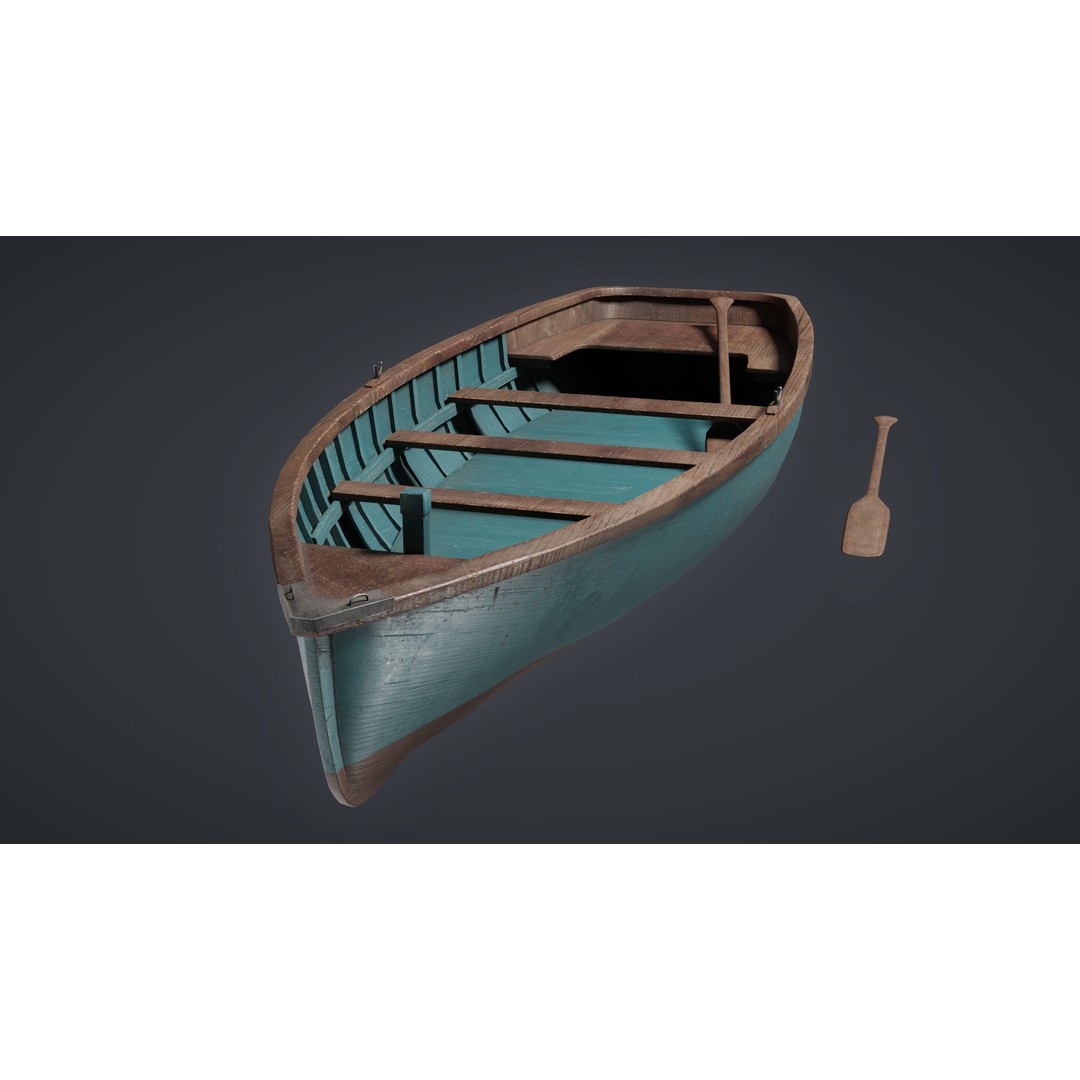 Wooden Boat 3D Model – Low Poly Game Ready Watercraft, FBX - View 4