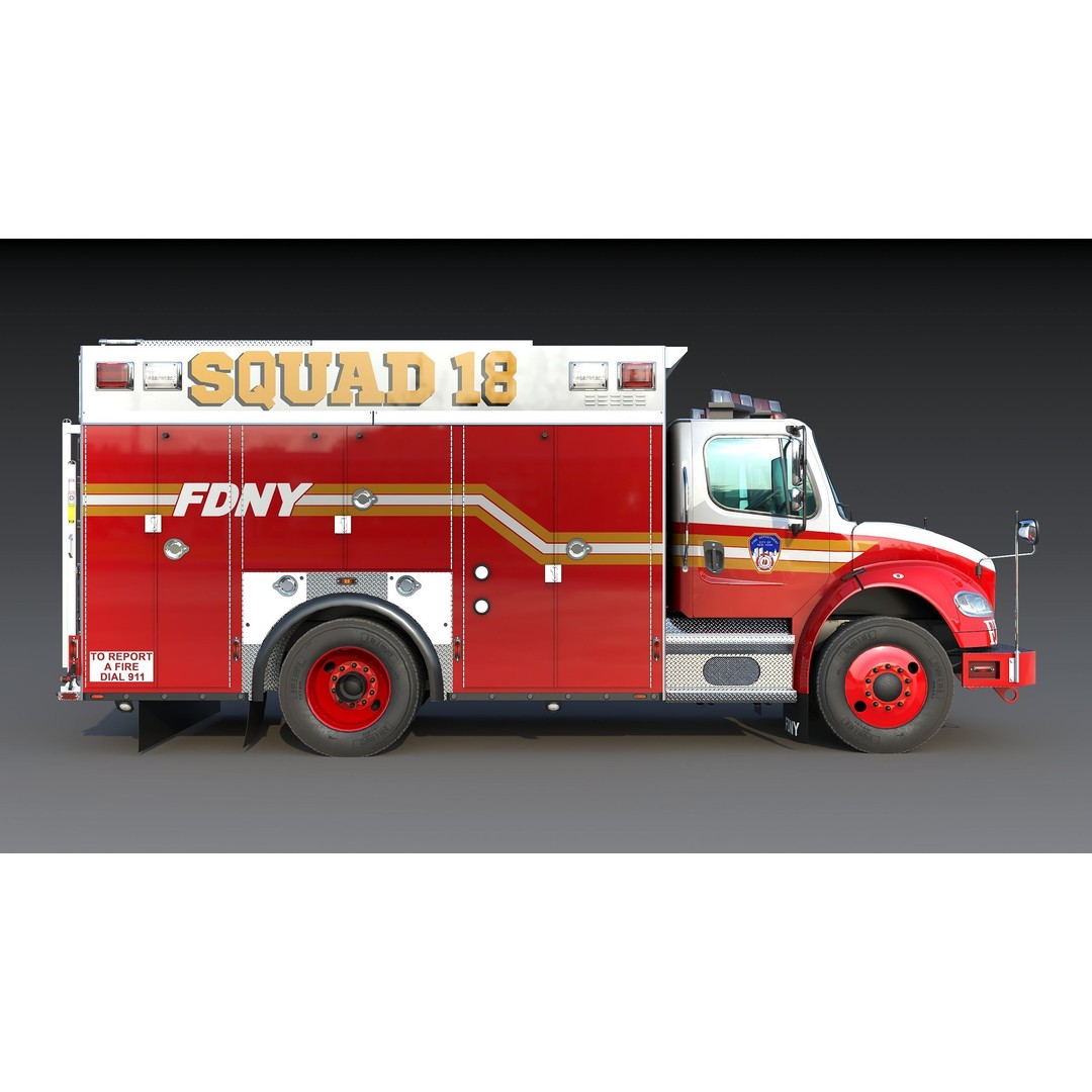FDNY Fire Truck 3D Model – Low Poly Game Asset, FBX, PBR Textures - View 10
