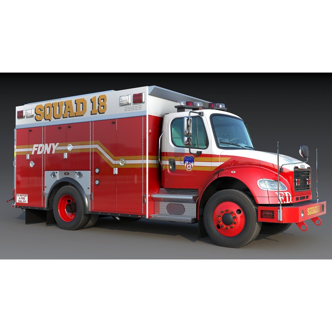 FDNY Fire Truck 3D Model – Low Poly Game Asset, FBX, PBR Textures - View 11