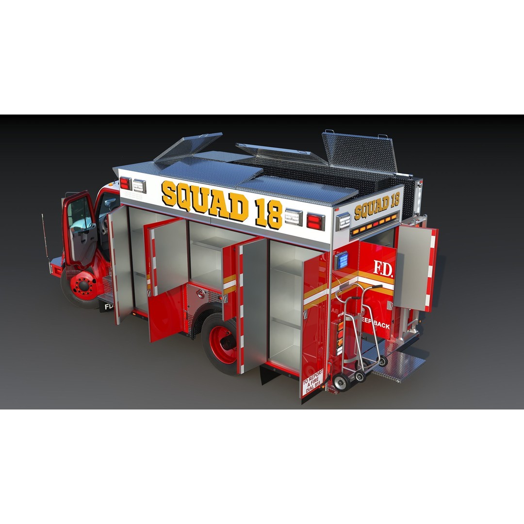 FDNY Fire Truck 3D Model – Low Poly Game Asset, FBX, PBR Textures - View 16