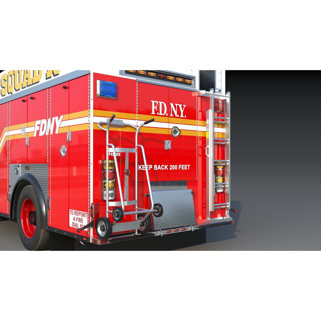 FDNY Fire Truck 3D Model – Low Poly Game Asset, FBX, PBR Textures - View 25