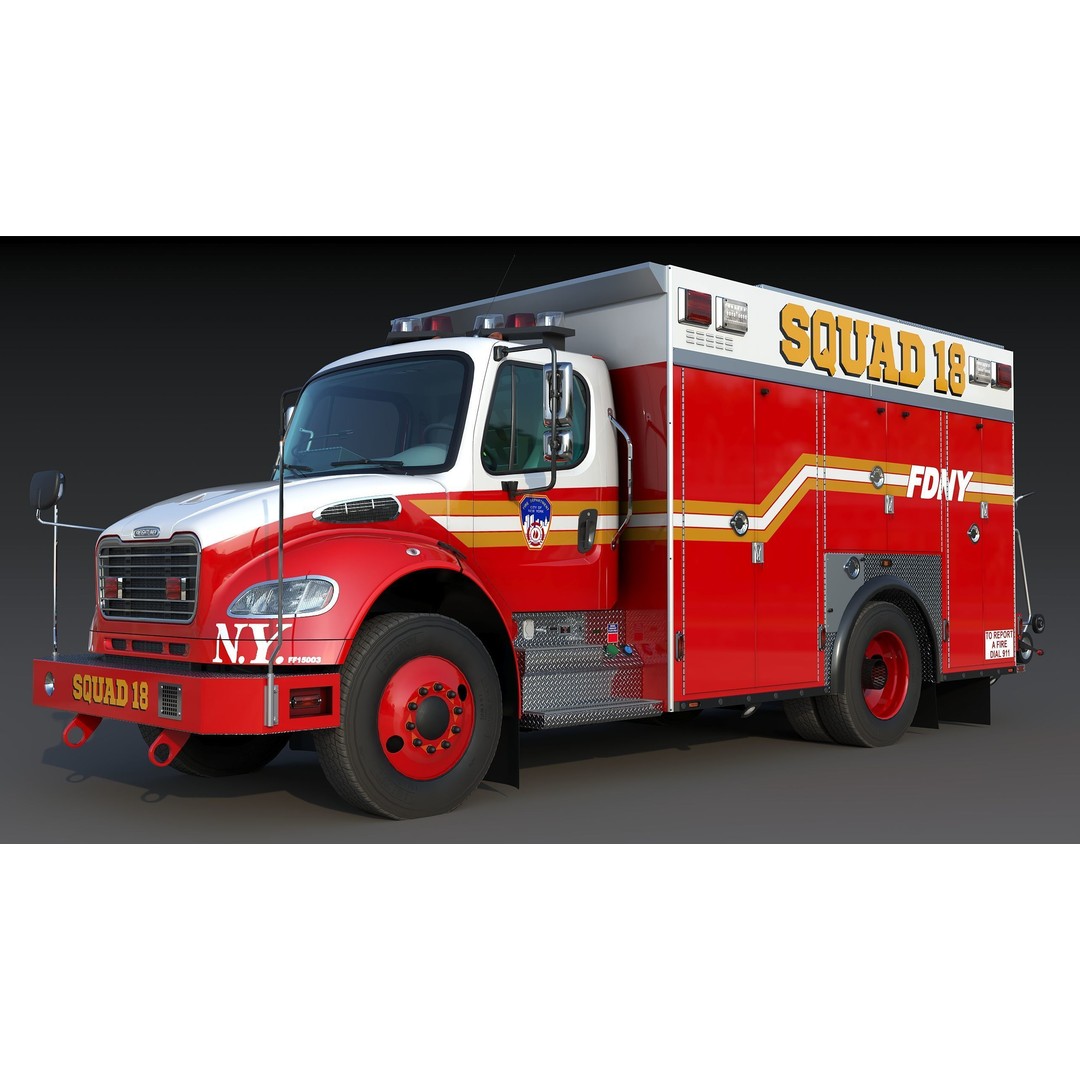FDNY Fire Truck 3D Model – Low Poly Game Asset, FBX, PBR Textures - View 3