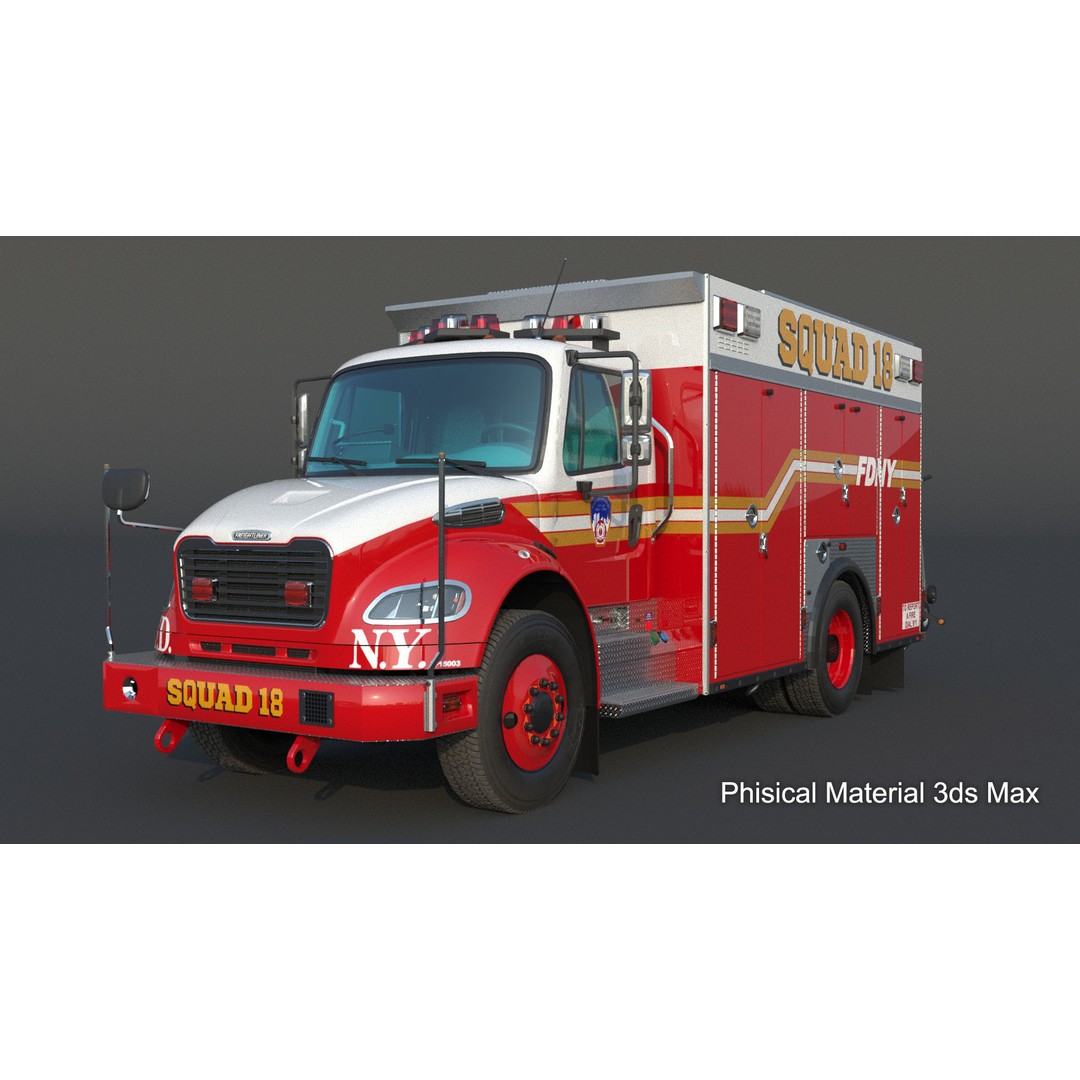 FDNY Fire Truck 3D Model – Low Poly Game Asset, FBX, PBR Textures - View 4