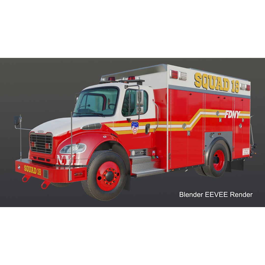 FDNY Fire Truck 3D Model – Low Poly Game Asset, FBX, PBR Textures - View 5