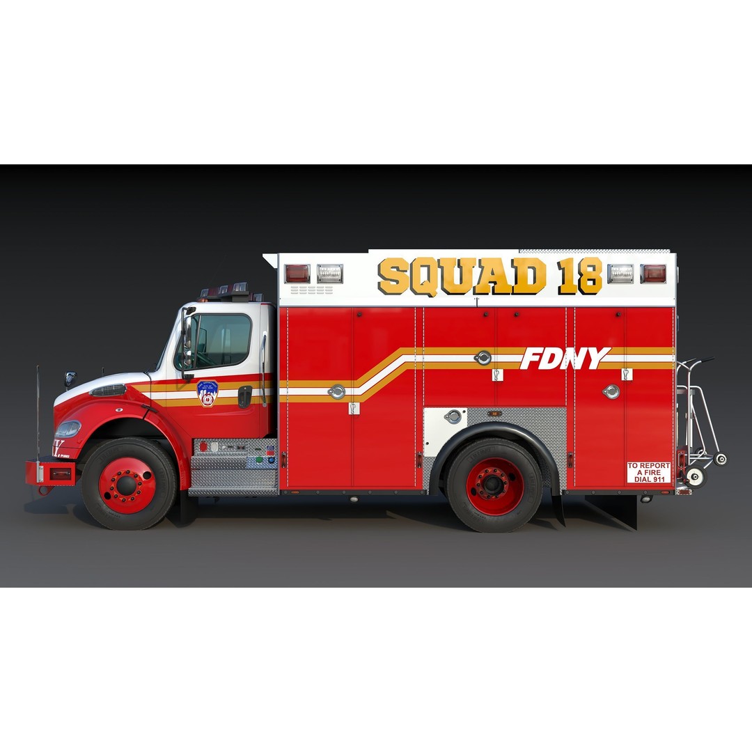 FDNY Fire Truck 3D Model – Low Poly Game Asset, FBX, PBR Textures - View 6