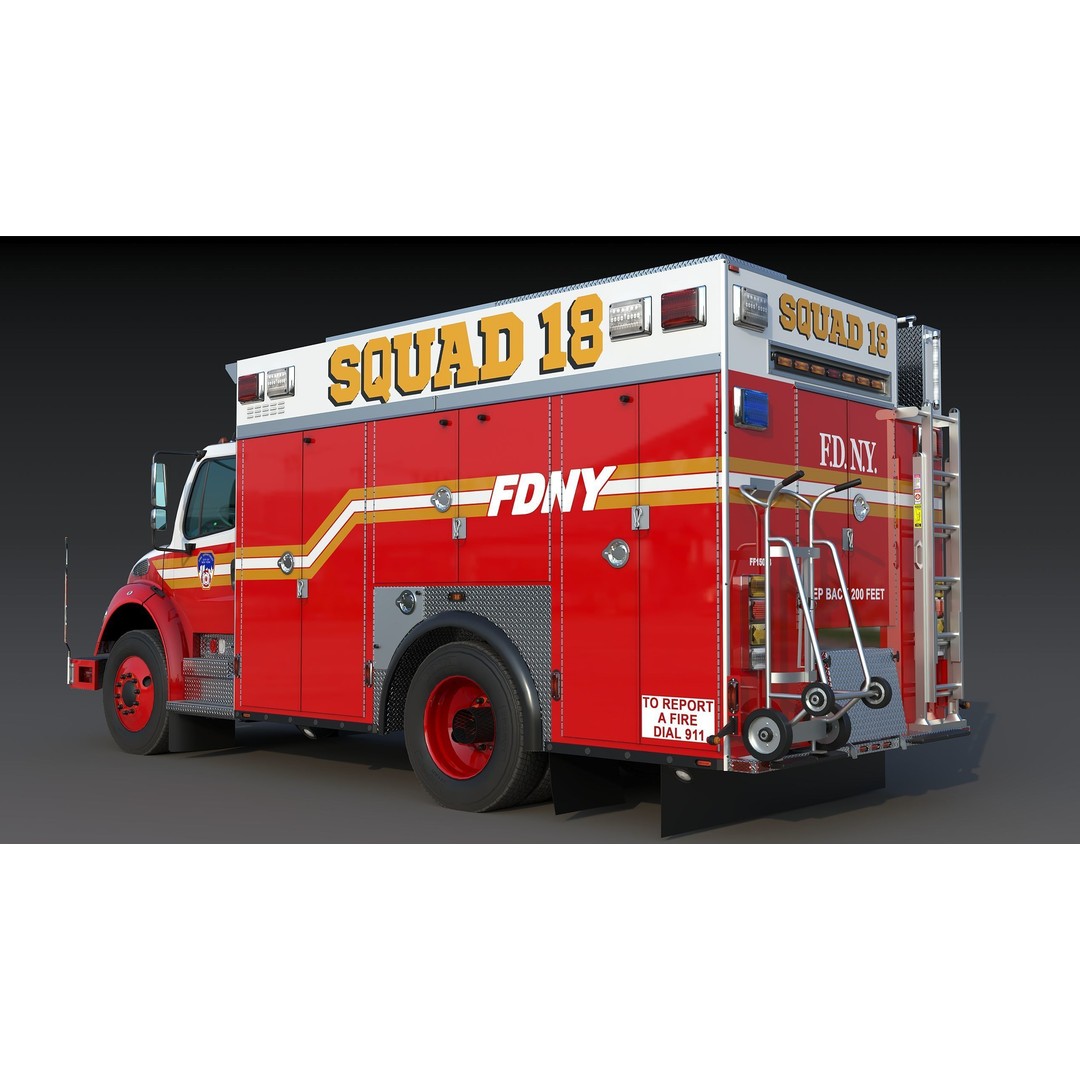 FDNY Fire Truck 3D Model – Low Poly Game Asset, FBX, PBR Textures - View 7