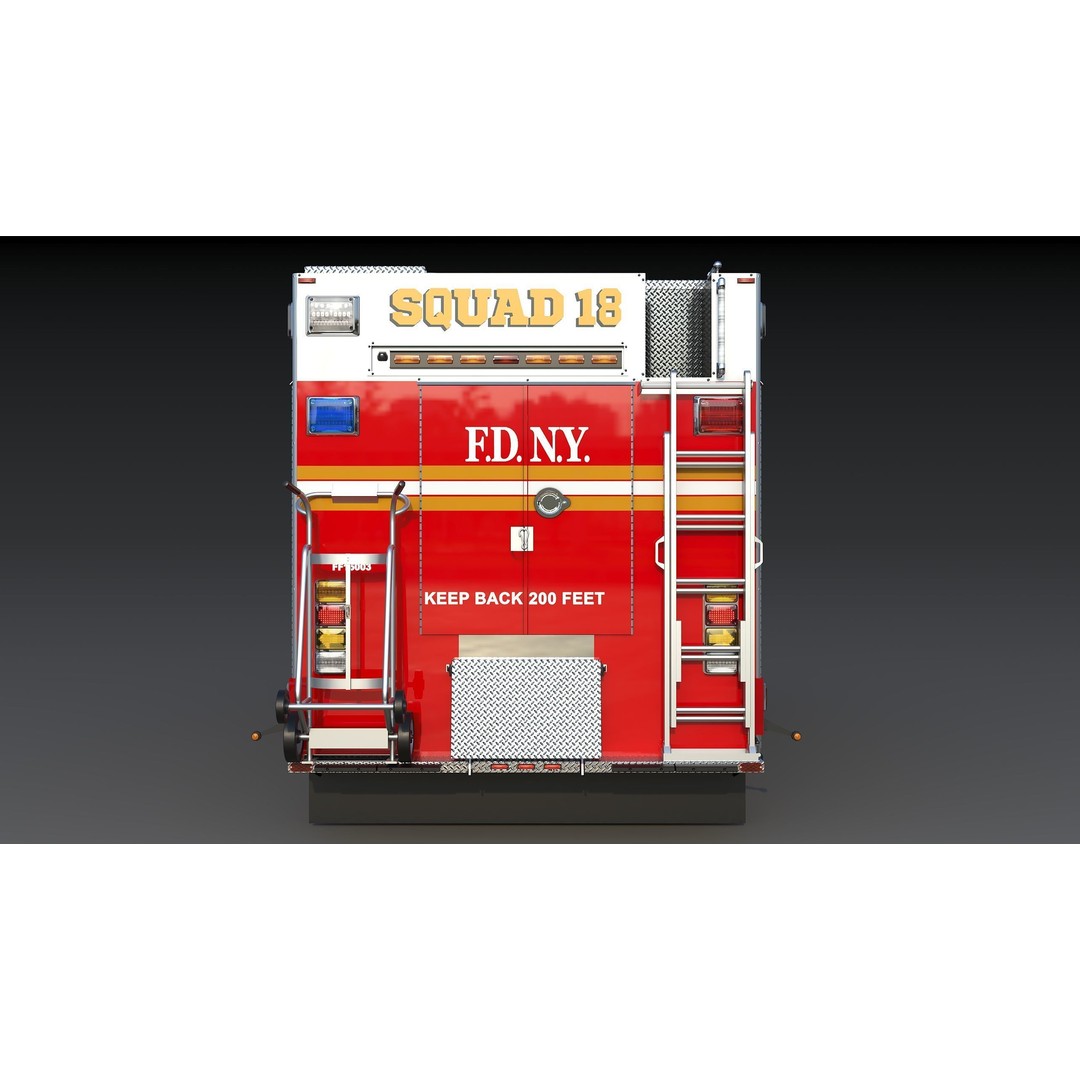 FDNY Fire Truck 3D Model – Low Poly Game Asset, FBX, PBR Textures - View 8